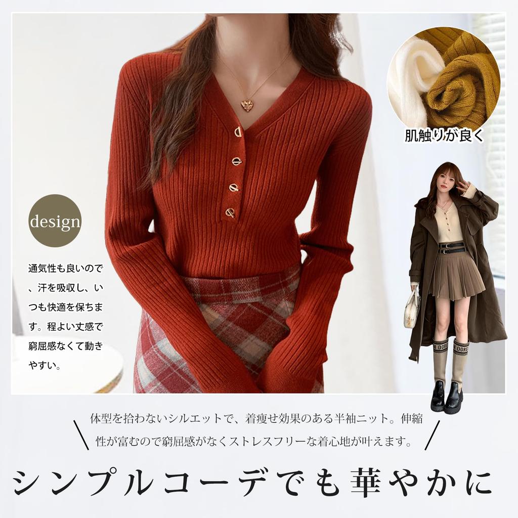 Ishihara liacceai Long Pullover Perfect for and Winter Women's Rip-Knit Sweater, V-Neck, Sleeve, Lightweight, Top, Casual, Stylish, Slimming,