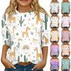 Children's 3/4 Sleeve Tops Casual Print T Shirt Round Neck Pullover Blouse