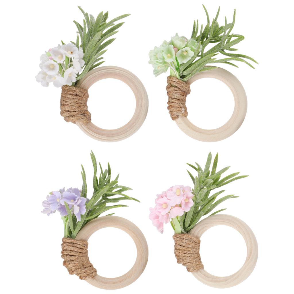 Farmhouse Table Decor Artificial Rosemary Napkin Ring, Wooden Ring Holder, Rustic Faux Wedding Settings Flower for Bridal Shower Dining