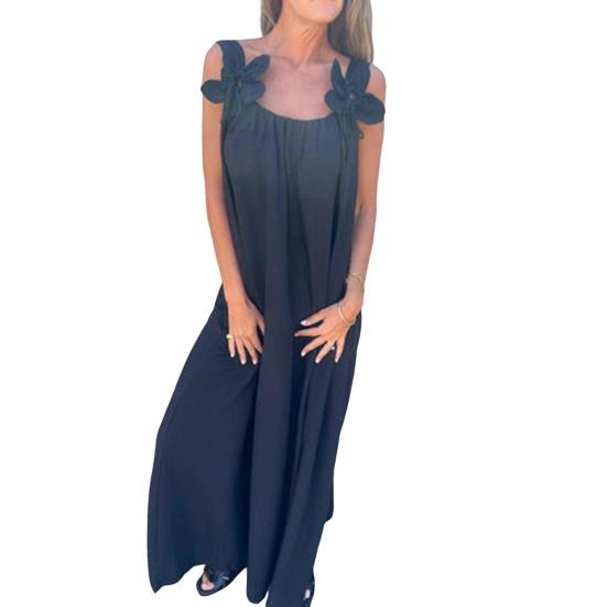 Женское платье с 3D-узором из роз, на бретельках, без рукавов, плиссированное платье-комбинация, свободное однотонное платье макси с открытой спиной для пляжных вечеринок и свиданий