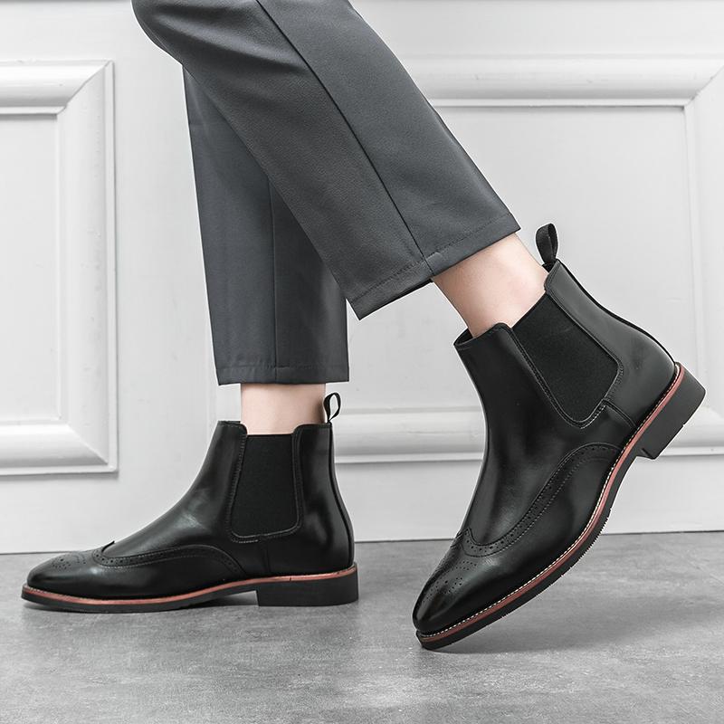 Новые коричневые броги челси ботинки для мужчин черные деловые мужские короткие ботинки ручной работы с круглым носком ботильоны без застежек большие размеры 38-46