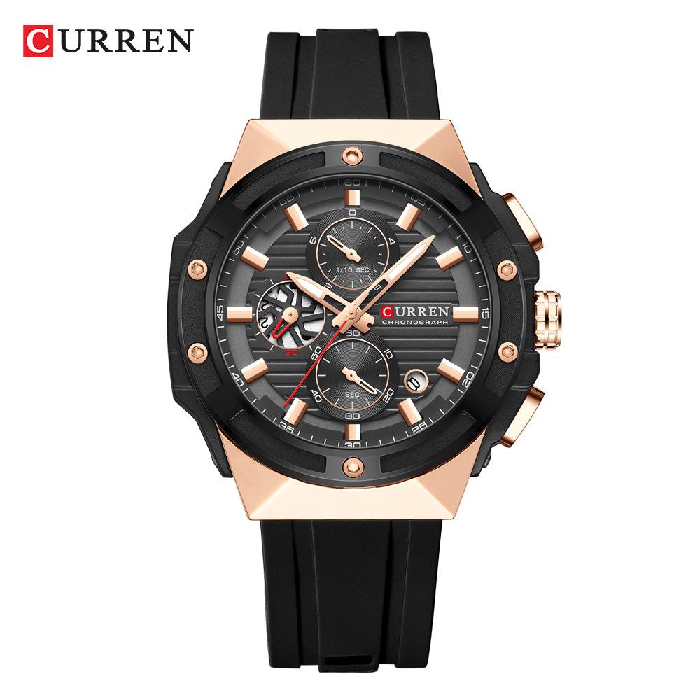 CURREN Top Luxury Quartz Men's Watch Silicone Strap Multifunctional Timing Code Classic Luminous Waterproof Men's Watch