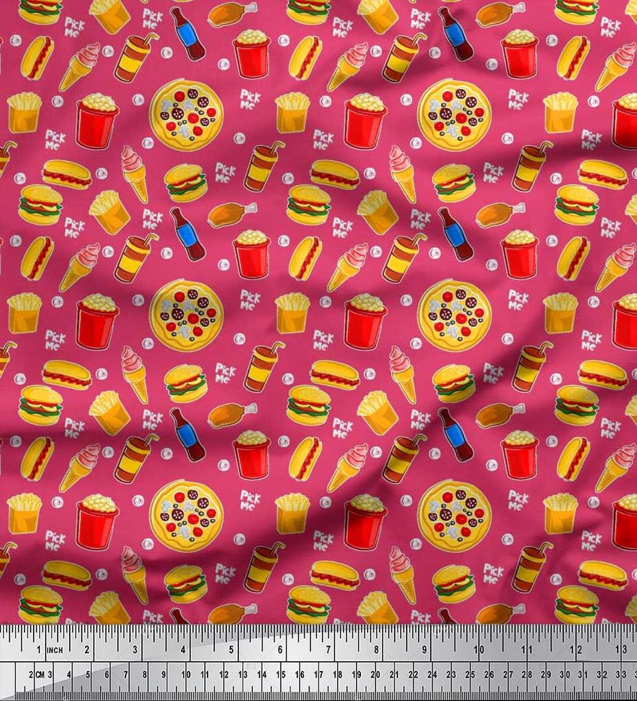 Soimoi Японская креп-сатиновая ткань, ткань с принтом для холодных напитков, пиццы и гамбургеров, 1 метр, 42 дюйма