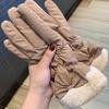 Теплые перчатки с бантом Модные и универсальные женские зимние утепленные бархатом, с сенсорным экраном, для верховой езды и комфортные для кожи