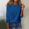 Women's Fashion Casual Round Neck 3/4 Sleeve Loose Solid Color Button T-Shirt Ladies Top