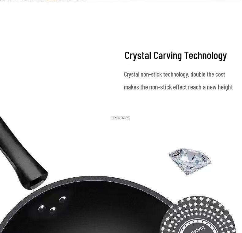German Crystal Diamond Non-Stick Wok: Oil-Free, Smoke-Free, Induction & Gas Compatible Iron Cookware