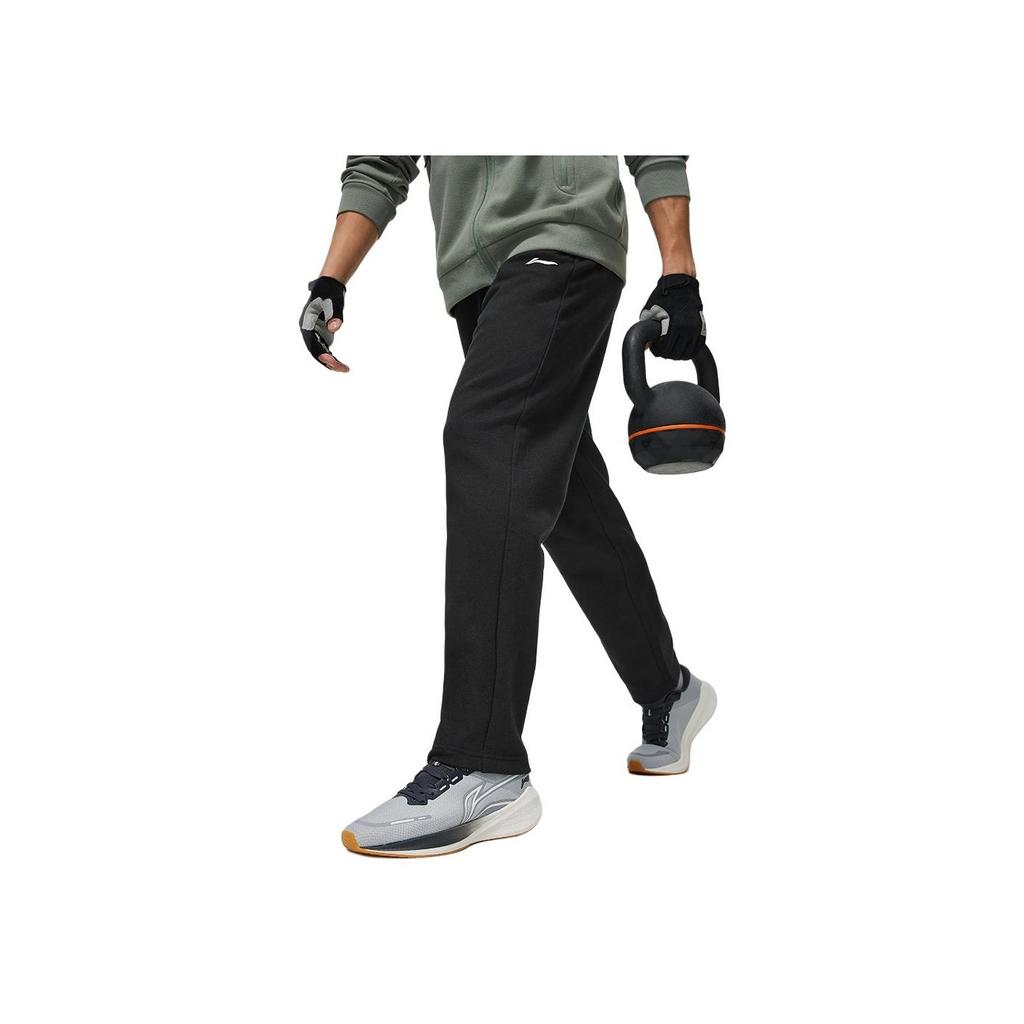 Мужские трикотажные спортивные брюки Li Ning Fitness Series, прямые, со средней талией, черные, AKLUC37-1