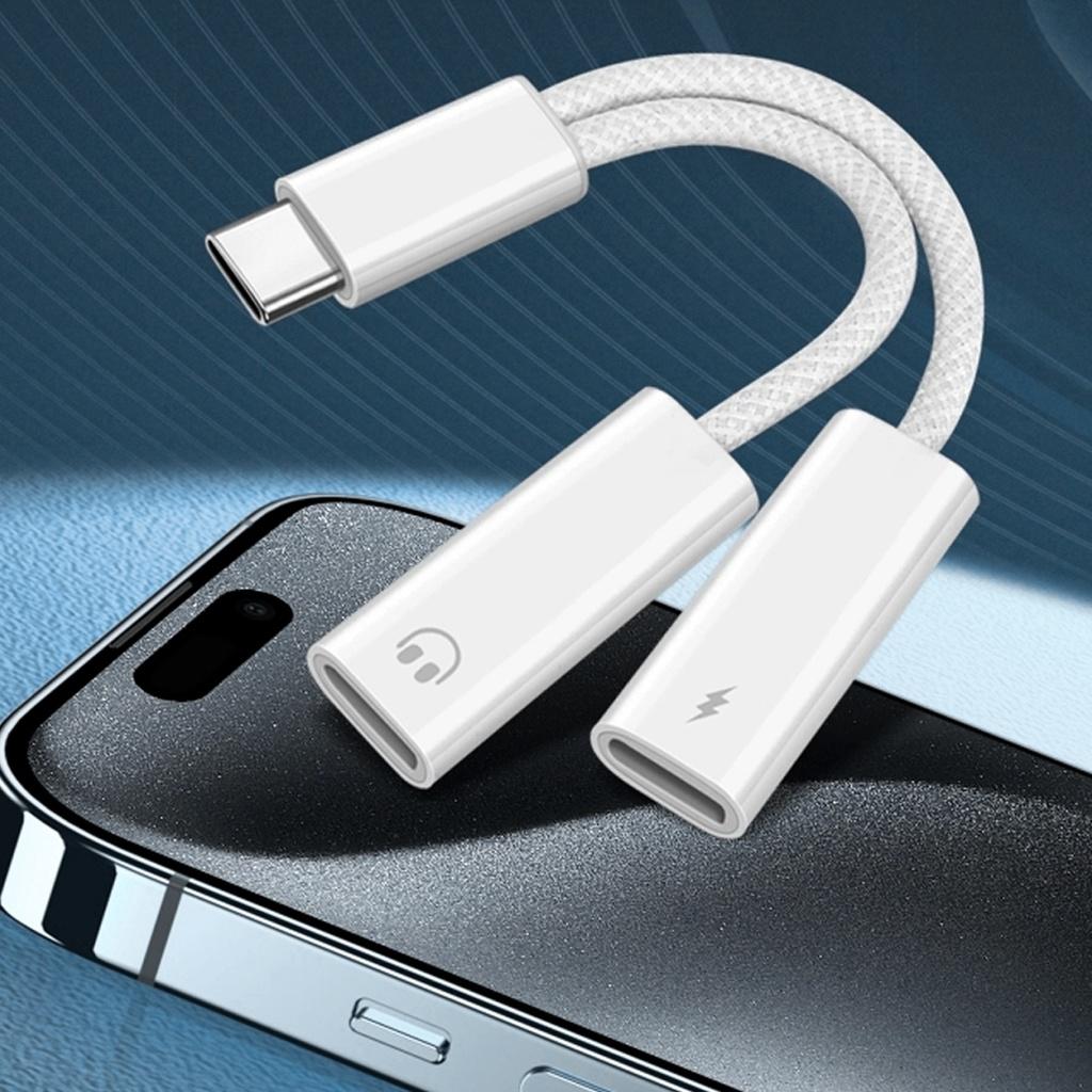 FONKEN 2 в 1 плетеный кабель-адаптер для зарядки типа C USB C в Type-C/3,5 мм/iOS конвертер для наушников подходит для телефона Iph 15 на базе Android