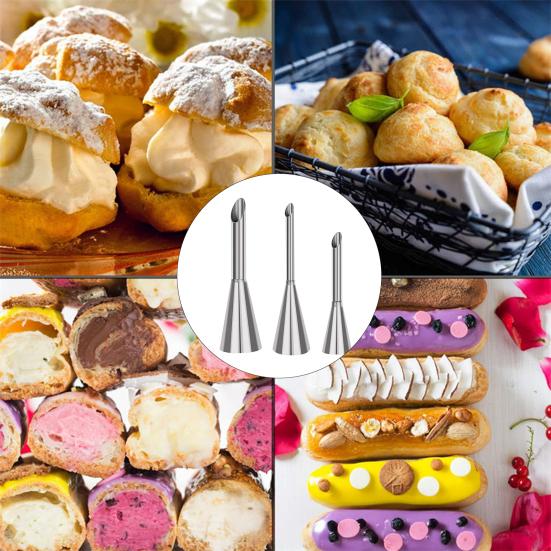 Набор кондитерских насадок из нержавеющей стали Легкие инструменты для украшения выпечки и глазури с 3 длинными насадками для эклеров Набор для украшения эклеров