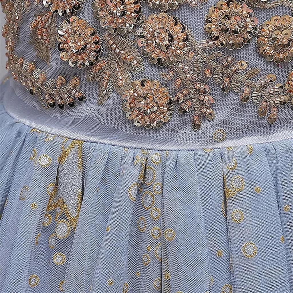 4-13 Year Old Elegant Girl Party Dress Sequin Embroidered Mesh Gorgeous Ball Evening Dress Formal Cocktail Girl Princess Dress