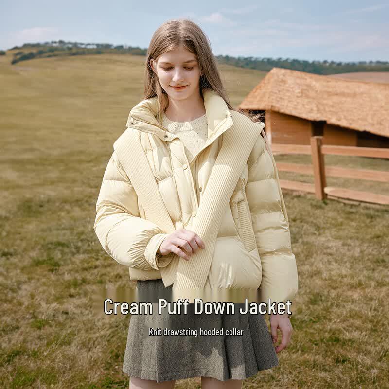 Xiangying Women's Knit Hooded 90% Down Puffer Jacket