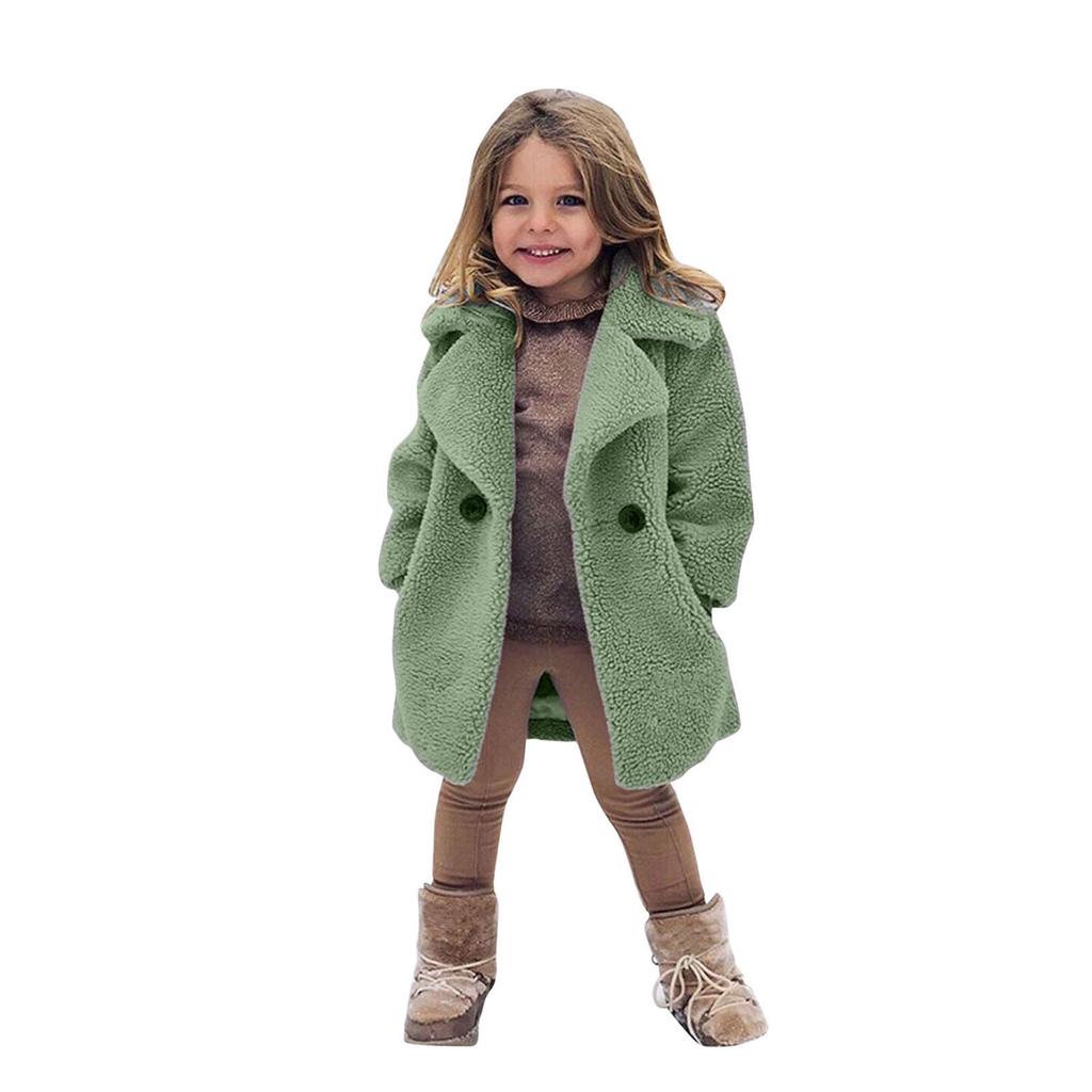 Girls Winter Warm Faux Fur Coats Kids Turndown Collar Outerwear Children Solid Colour Overcoat Casual Outer Clothing