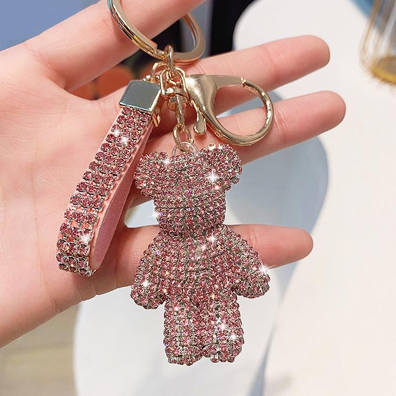 1Pc Bag Pendant Personalized And Creative Boutique 5Cm Cute Bear Keychain Inlaid With Artificial Diamond Car Keyring