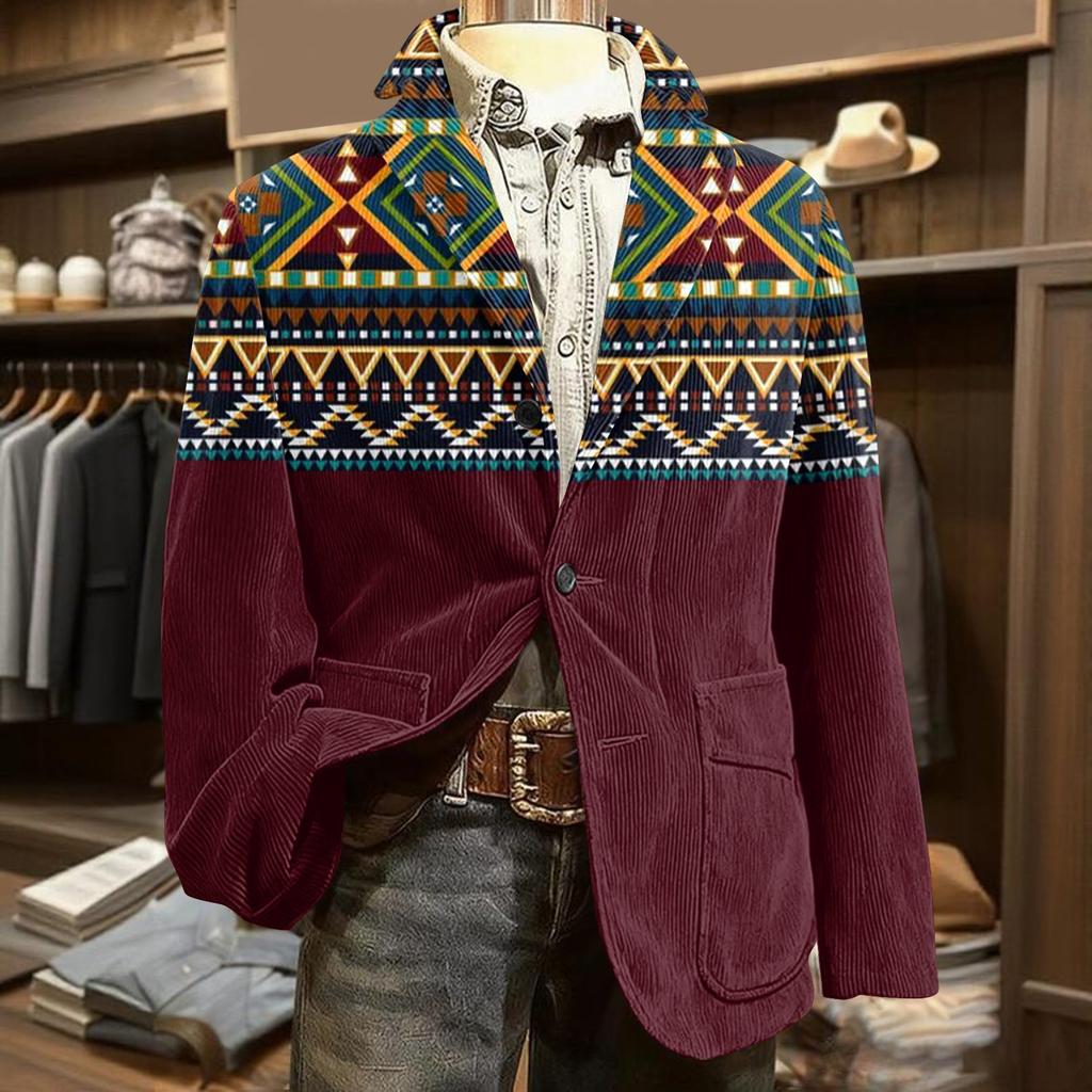 Мужской вельветовый теплый пиджак-кардиган с принтом и карманами, мужской повседневный костюм