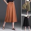 Women Cropped Pants Elastic High Waist Adjustable Drawstring Culottes Solid Color Wide Leg Casual Pants Daily Wear