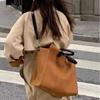 2023 Frosted PU Leather Brown One-Shoulder Large Tote Bag - Casual Korean Style