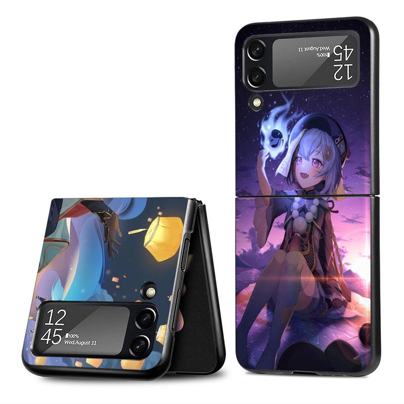 Case For Samsung Galaxy Zflip3 Z Flip 3 5g Zflip Z Flip 4 Flip3 Flip4 Genshin Impact Anime Cute Cover Black Cases Bumper