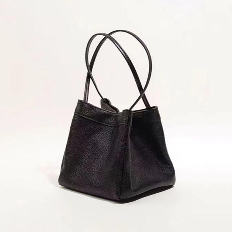 Women Solid Color Small Top Handle Bucket Handbag Vintage PU Leather All-match Chic Tote Bag KTY