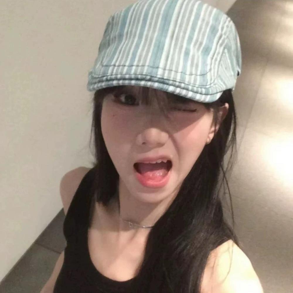 Y2k Newsboy Cap Striped Painter Hat New Peaked Caps Female