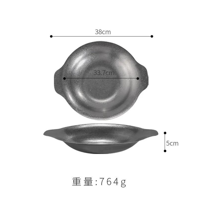 Retro stainless steel binaural dry pot plate, commercial golden spicy pot, crayfish shallow plate, sauerkraut fish pan