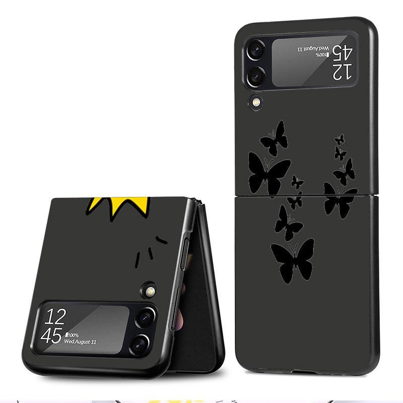 Чехол-сердце с цветами для Samsung Galaxy Z Flip 3 4 5G Черный Жесткий ПК Корпус телефона Z flip4 Роскошный Чехол-ракушка