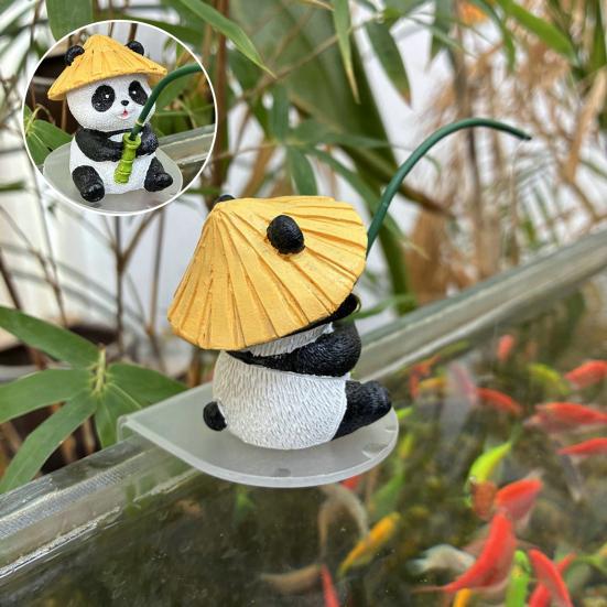 Мультяшная фигурка панды на рыбалке, сидящая панда, полимерная статуэтка, скульптура для улицы