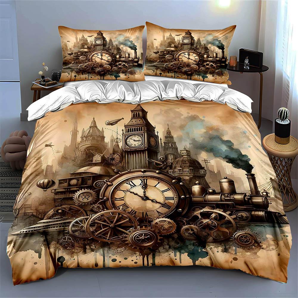 Steampunk clockwork city Bedding Duvet cover sets Duvet covers Pillowcases gifts (1 * Duvet Cover 2 * Pillowcases, without duvet insert)