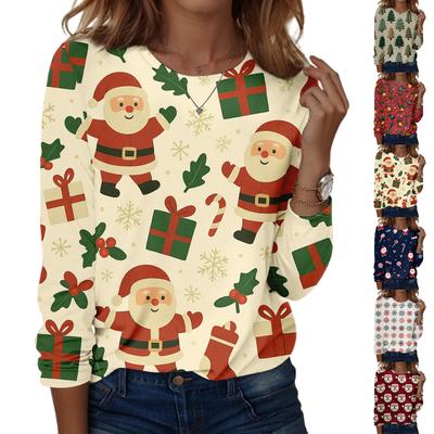 Женская модная повседневная кофта с длинным рукавом, рождественским принтом и круглым вырезом