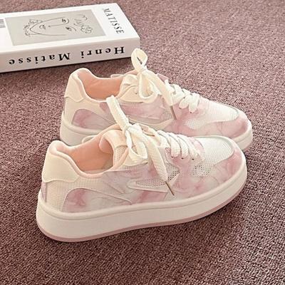 Высококачественные пудрово-розовые туфли-лодочки на толстой подошве, женские дышащие, лето 2025, новая шикарная модель, молочно-белые, с круглым носком, на платформе