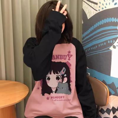 Футболки Harajuku с длинным рукавом и круглым вырезом, весна-осень, с героями мультфильмов и аниме, женские повседневные футболки большого размера, разноцветные, топы Y2k, уличная одежда