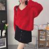 Women's Soft Imitation Mink Fleece V-Neck Sweater - Autumn/Winter Loose Fit, Bright Silk Knit