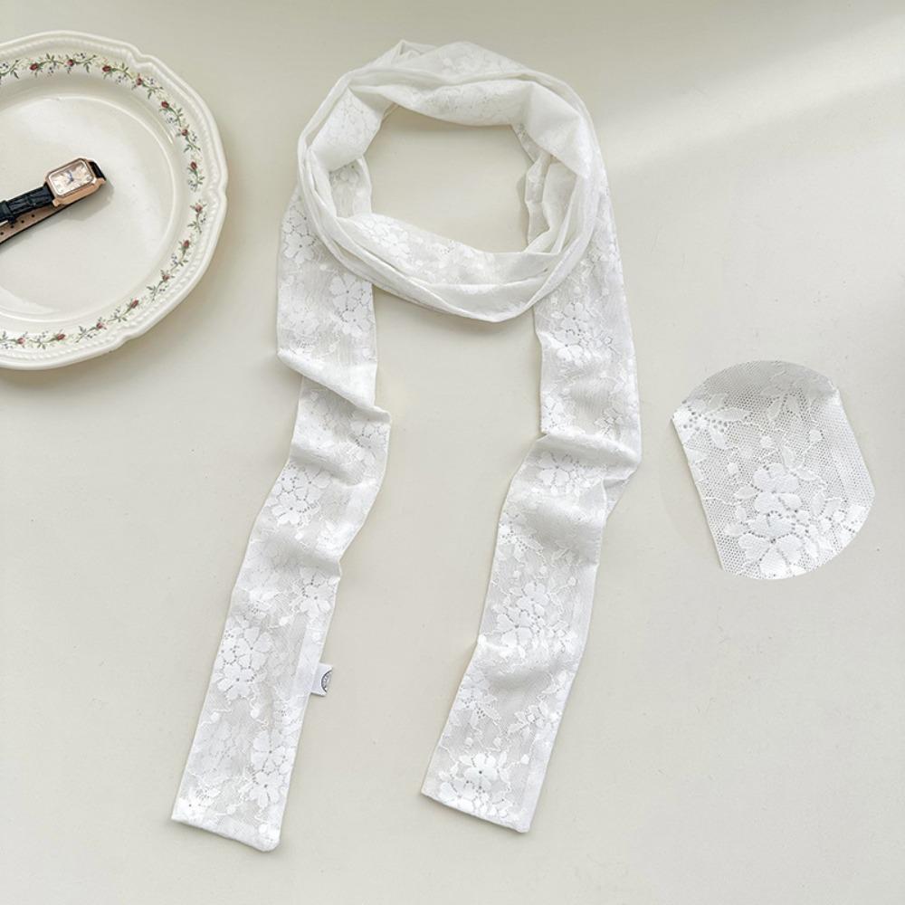 White Black Lace Long Scarf French Style Long Ribbon Trendy Neck Strap Women