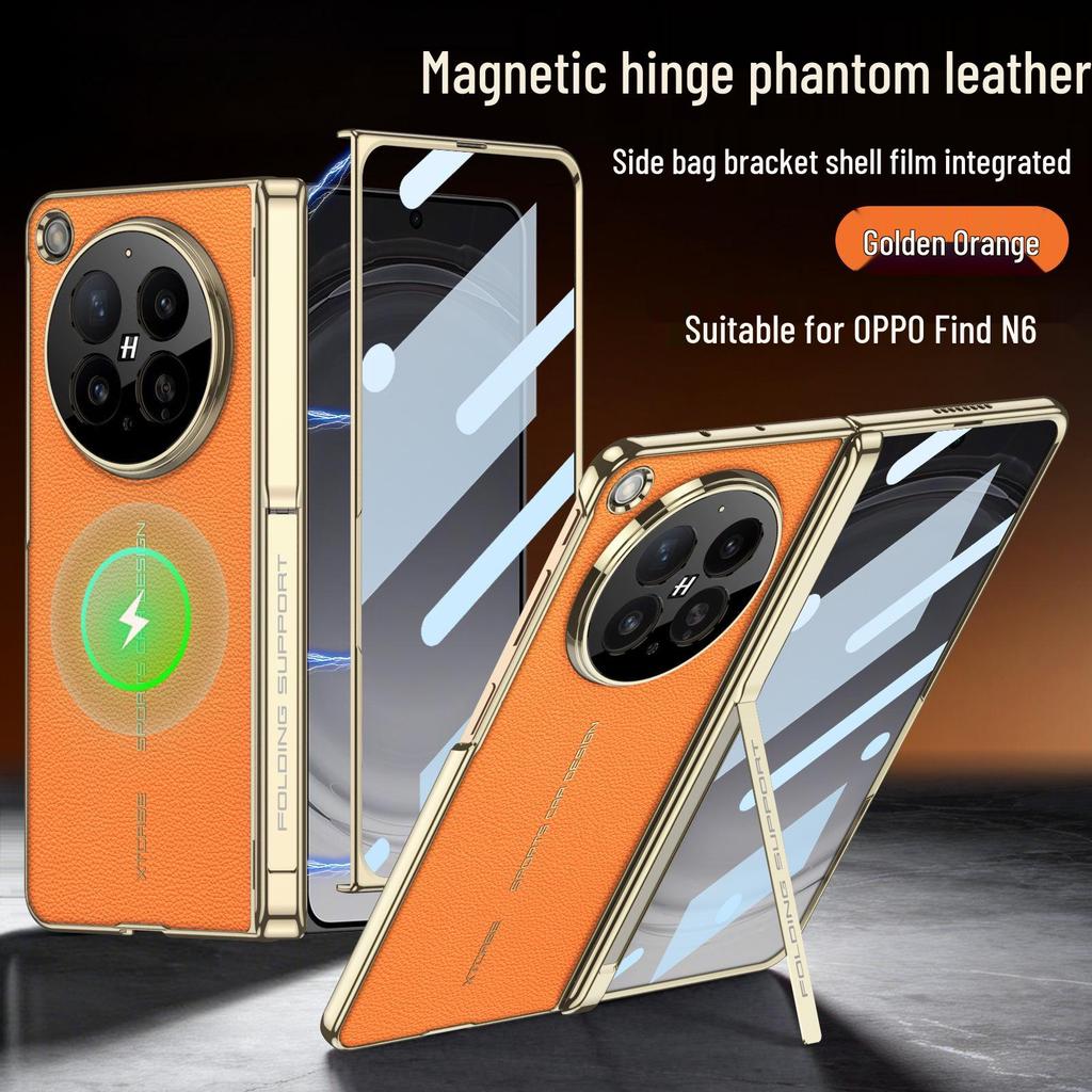 Защитный чехол Oppo Find N6 с полным покрытием, из гальванизированной кожи, с шарниром и подставкой.