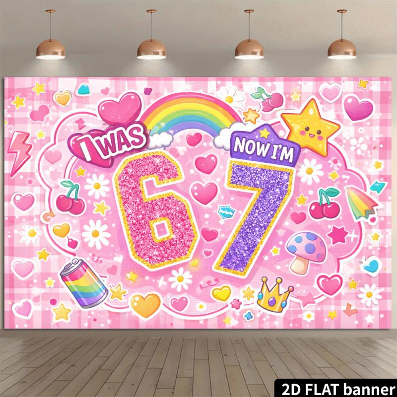 1 pair, 2D flat, 6 to 7 birthday party backdrop, pink and purple number theme, creating a sweet birthday atmosphere. (ws 48