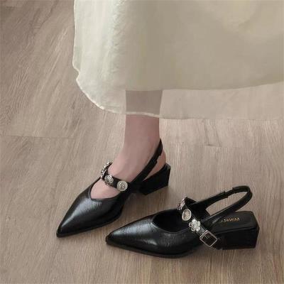 Французский темперамент острые сандалии женская летняя обувь 2025 новая легкая обувь-лодочки для работы с металлической пряжкой-перемычкой Мэри Джейн