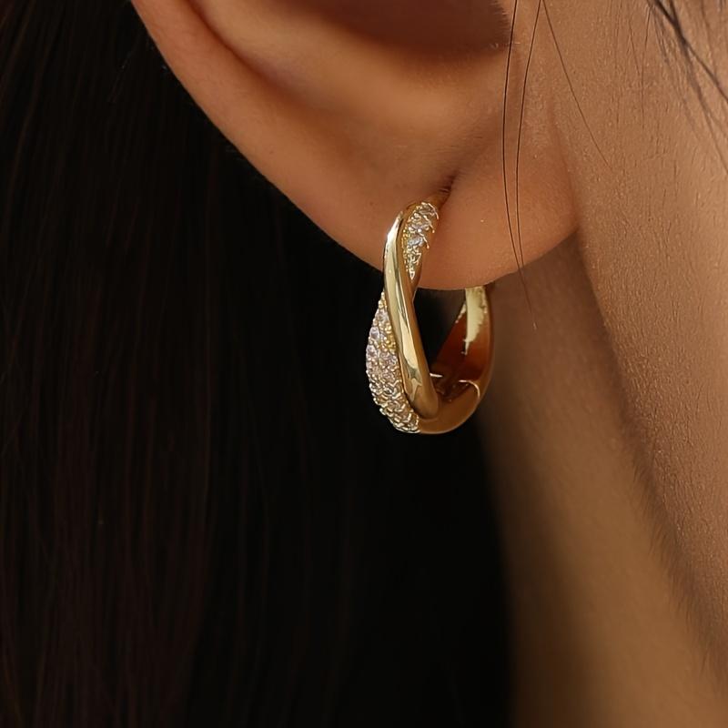 Cross Gold Color Hoop Earrings for Women Wedding Engagement Trendy Fancy Cubic Zirconia Gentle Accessories Jewelry Gift