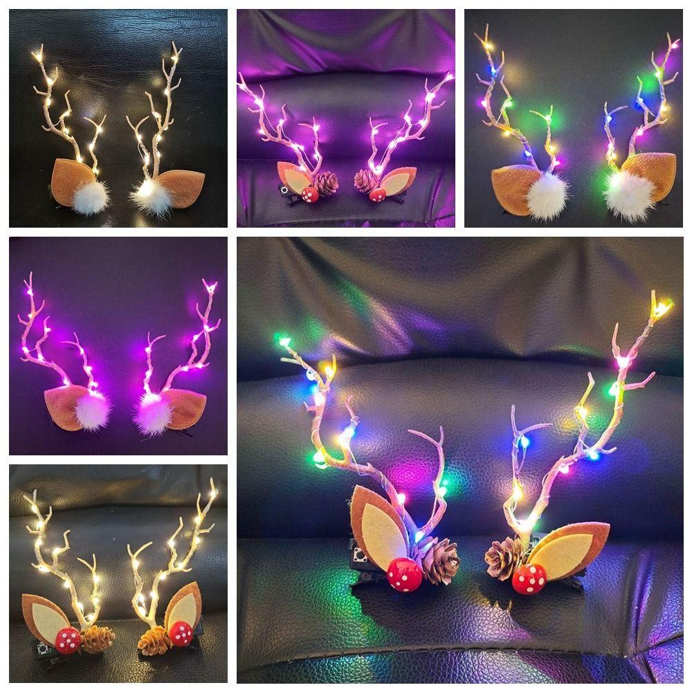 Со светодиодной подсветкой светодиодная рождественская повязка на голову с оленьими рогами светящаяся заколка для волос женская