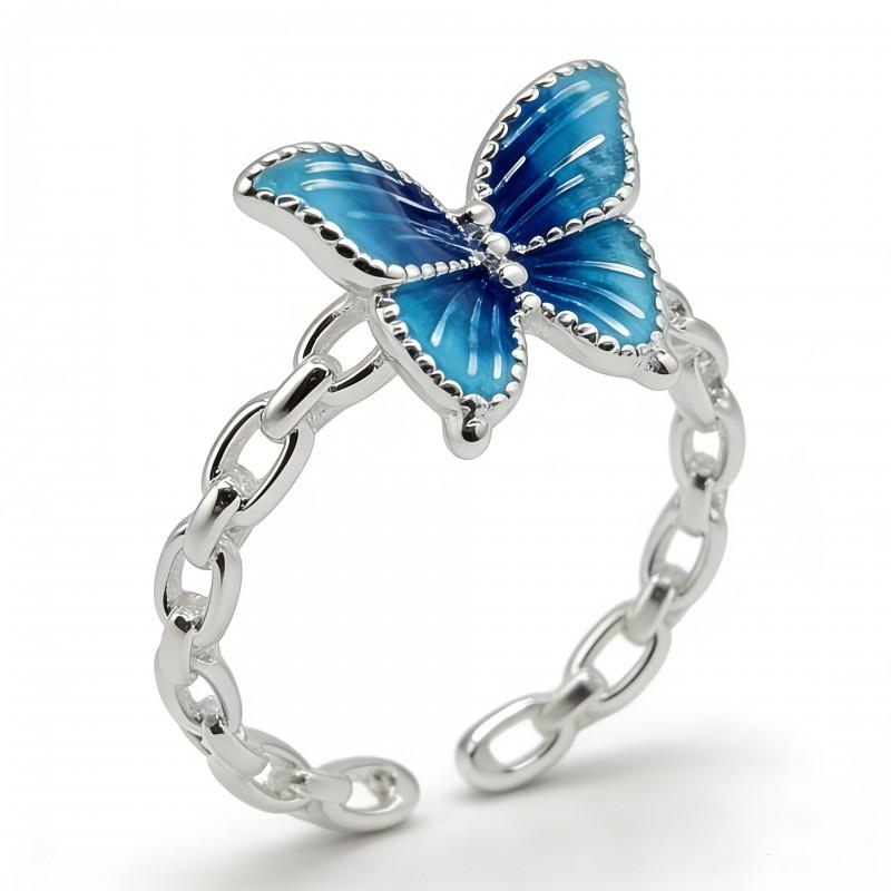 Adjustable Butterfly Ring Women Men Vintage Enamel Copper Jewelry Retro Open Band Statement Piece