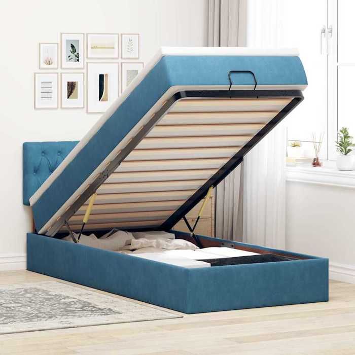Maison Exclusive - Lit ottoman avec matelas et LED bleu foncé 80x200cm velours