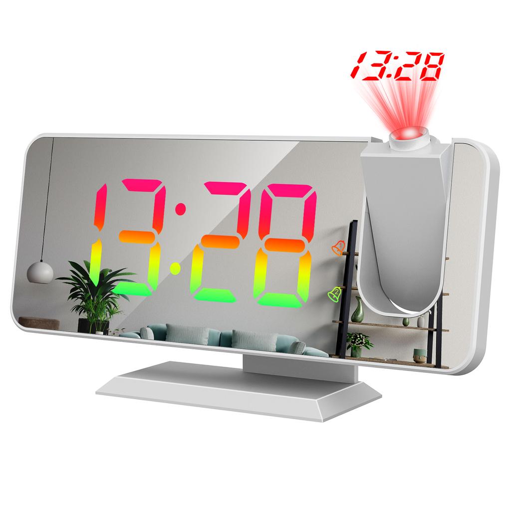Digital 180 Degrees Projection Alarm Clock with Dynamic RGB Light Brightness Adjustable Snooze Dual Alarm
