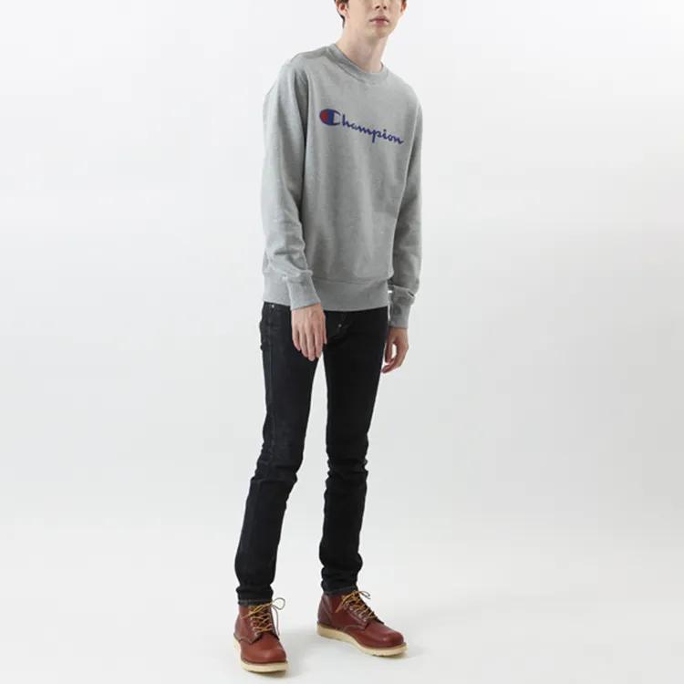 Champion Script Logo Fleece Lined Pullover Crew Neck Sweatshirt Japan Version Unisex Light Gray (Unisex) Sweatshirts