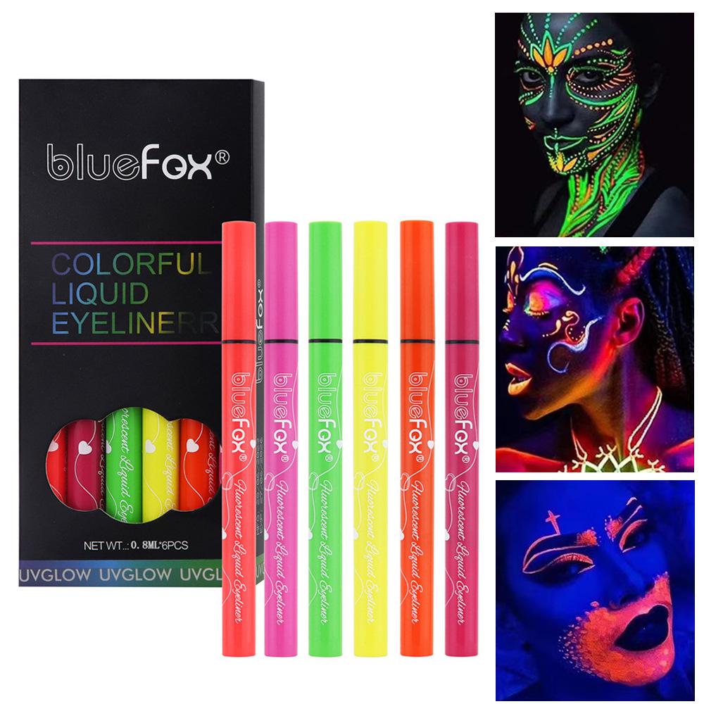 Набор флуоресцентных жидких подводк для глаз 6 цветов Halloween UV Glow - Стойкие, Яркие оттенки