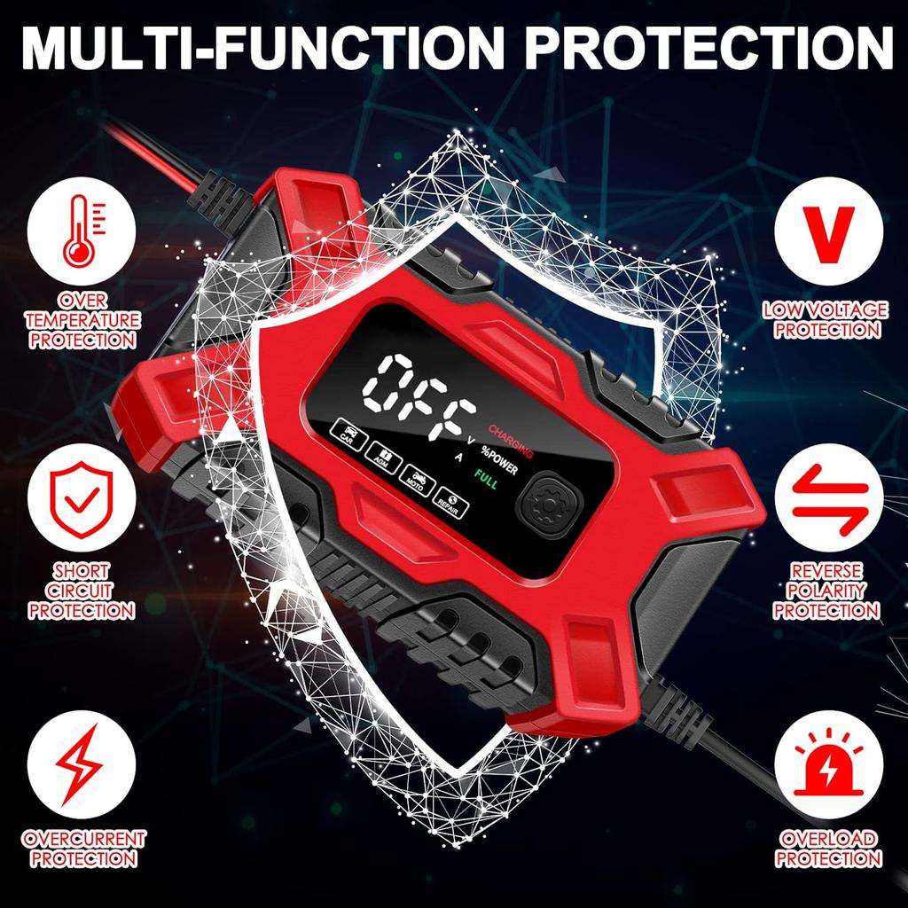 2024 12 В 6А Интеллектуальное автомобильное зарядное устройство Импульсный ремонт для внедорожников AGM Глубокий цикл гель Свинцово-кислотная быстрая умная зарядка