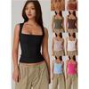 Summer Women's Square Neck Sleeveless Double Layer Vest Basic Skinny T-Shirt