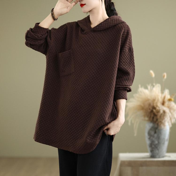 DIMANAF 2024 Autumn Vintage Pullovers Tops Women Plaid Clothing Hoodies Sweatshirts Oversize Loose Casual