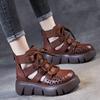 Fashion New Handmade Retro Women Platform Sandals Pu Leather Hollow Baotou Wedges Gladiator Shoe Back Zipper Thick Bottom Cool Boot