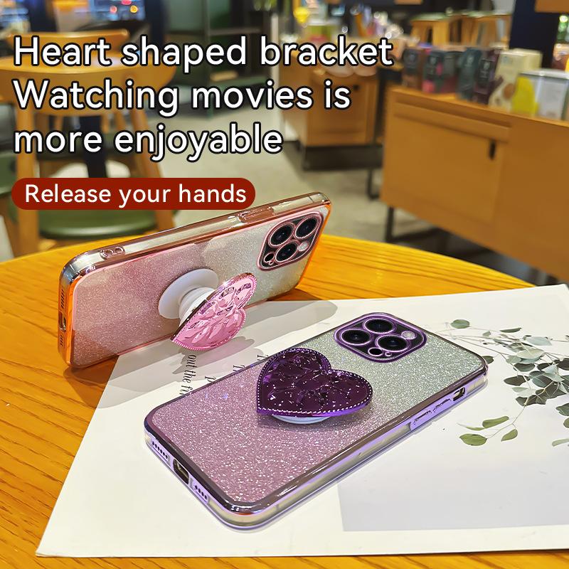Подходит для Apple 17proMax чехол для мобильного телефона с градиентом, love-держатель-подушка безопасности iPhone16 противоударный 15 блестящий мягкий чехол