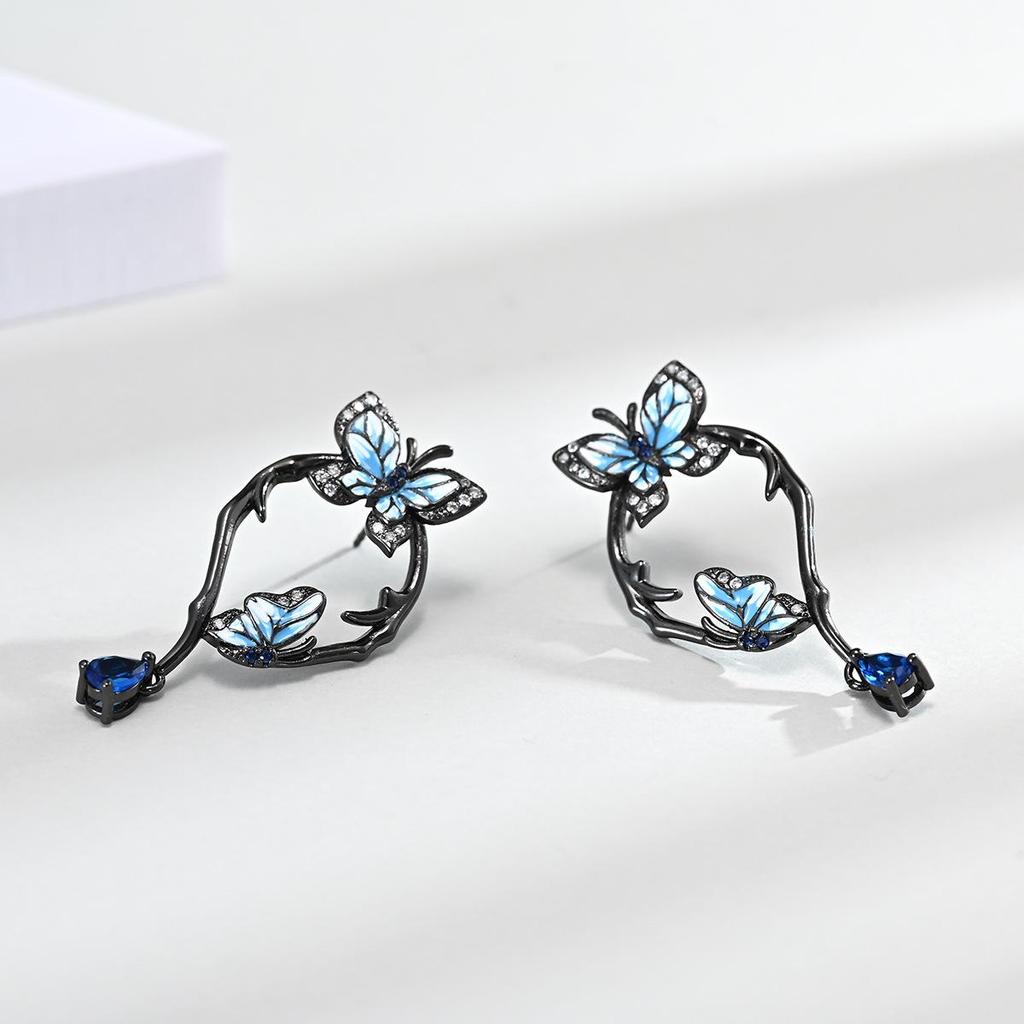 Комплект из черного золота с кольцом-бабочкой и съемными серьгами для женщин