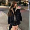 Women Jacket Thick Plush Lined Solid Color with Pockets Lapel Single-breasted Long Sleeves Warm Loose Denim Jacket Daily Outdoor Coat