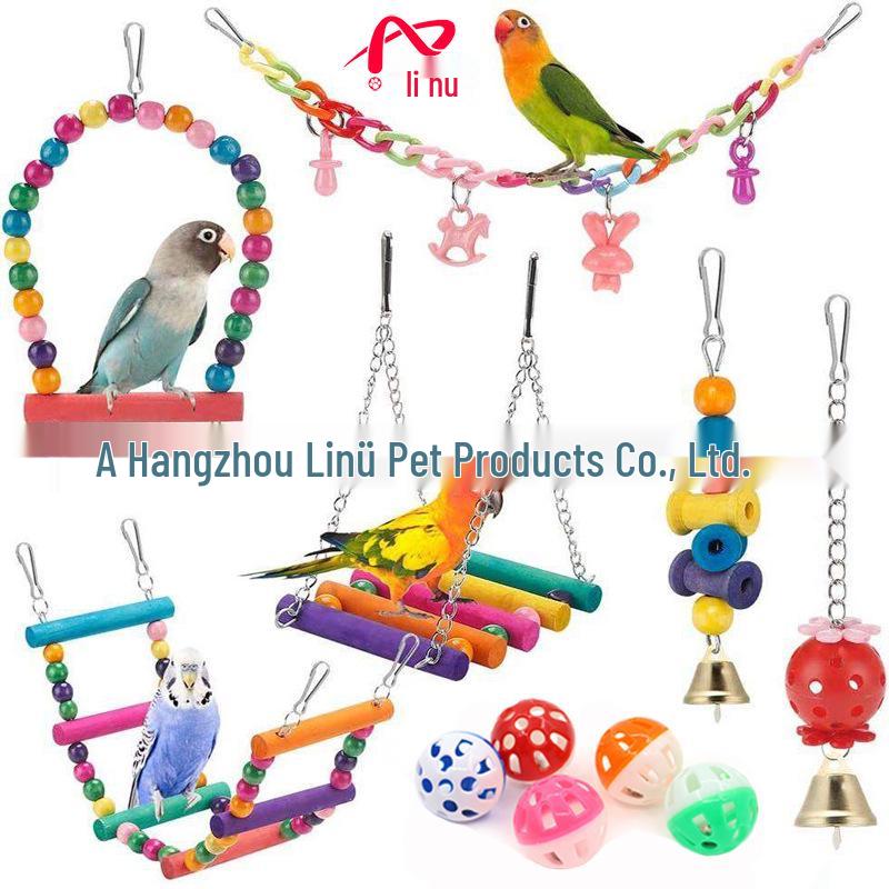 Parrot Cloud Ladder Swing & Perch: Bird Cage Accessories with Mirror, Bridge & Hanging Ring